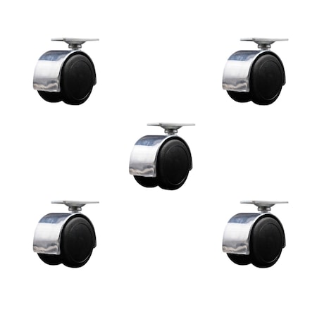 Service Caster 2'' Floor Safe Chrome Hooded Twin Wheel Caster Top Plate, 5PK SCC-TP02S50D-NYU-BC-TP2-5